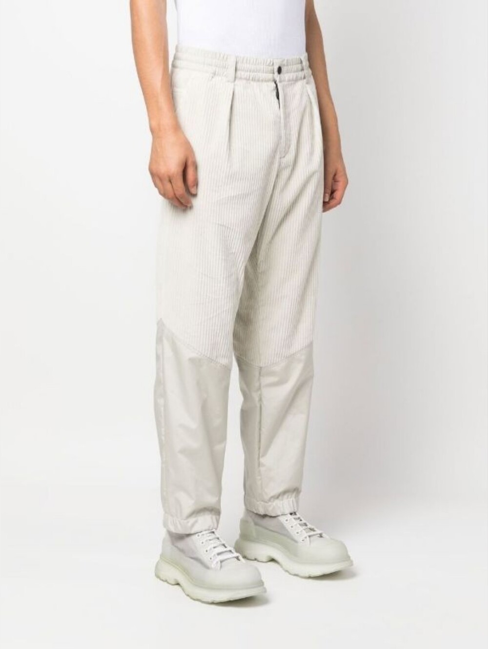 Moncler Grenoble Men's Two-Tone Cream Corduroy and Nylon Pants